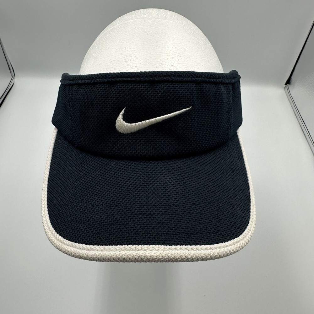 Nike Golf Authentic Brand Visor Hat M/L Black White Mesh Adjustable Polyester